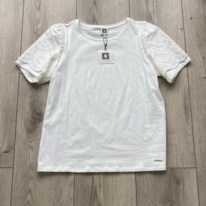 Anne Klein White Top Eyelet Short Sleeve Cotton Ruffle Spring Summer Dressy NWT